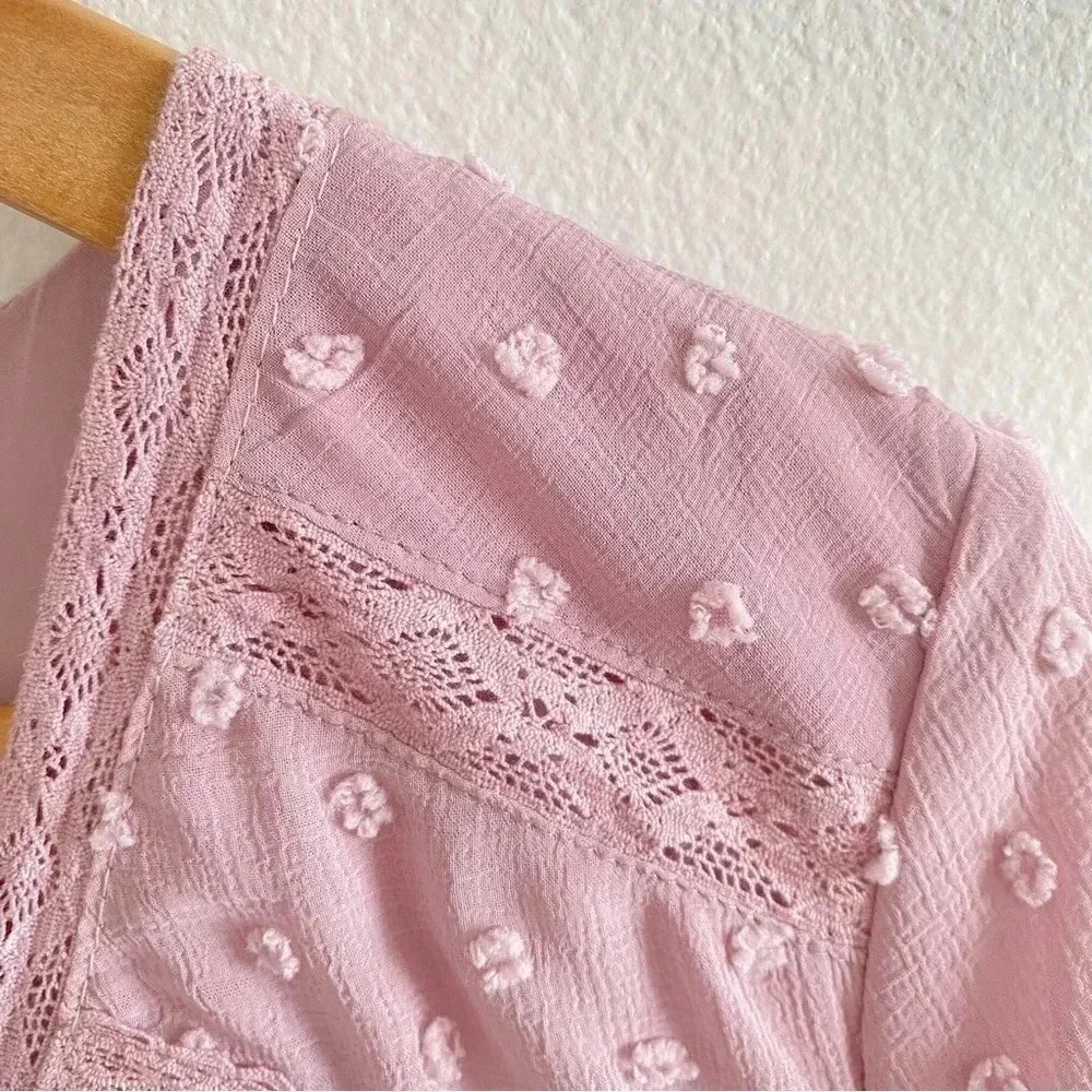 Lulus Poetic Love Mauve Swiss Dot Long Sleeve‎ Pleated Mini Dress - Picture 5 of 13